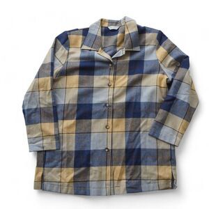 Karlsbader Wool Blend Long Sleeve Plaid Button Up Beige / Blue Women's 42